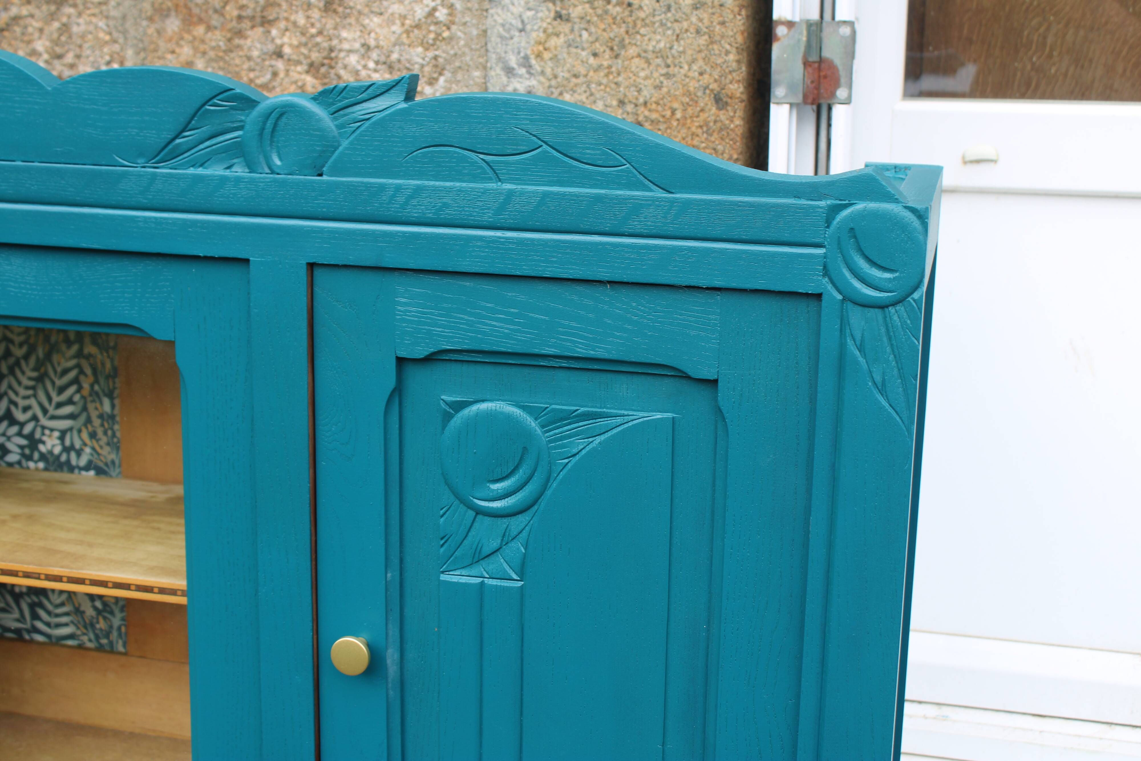 Renovated antique sideboard – Petrol blue V33 – Vintage / Art Deco style