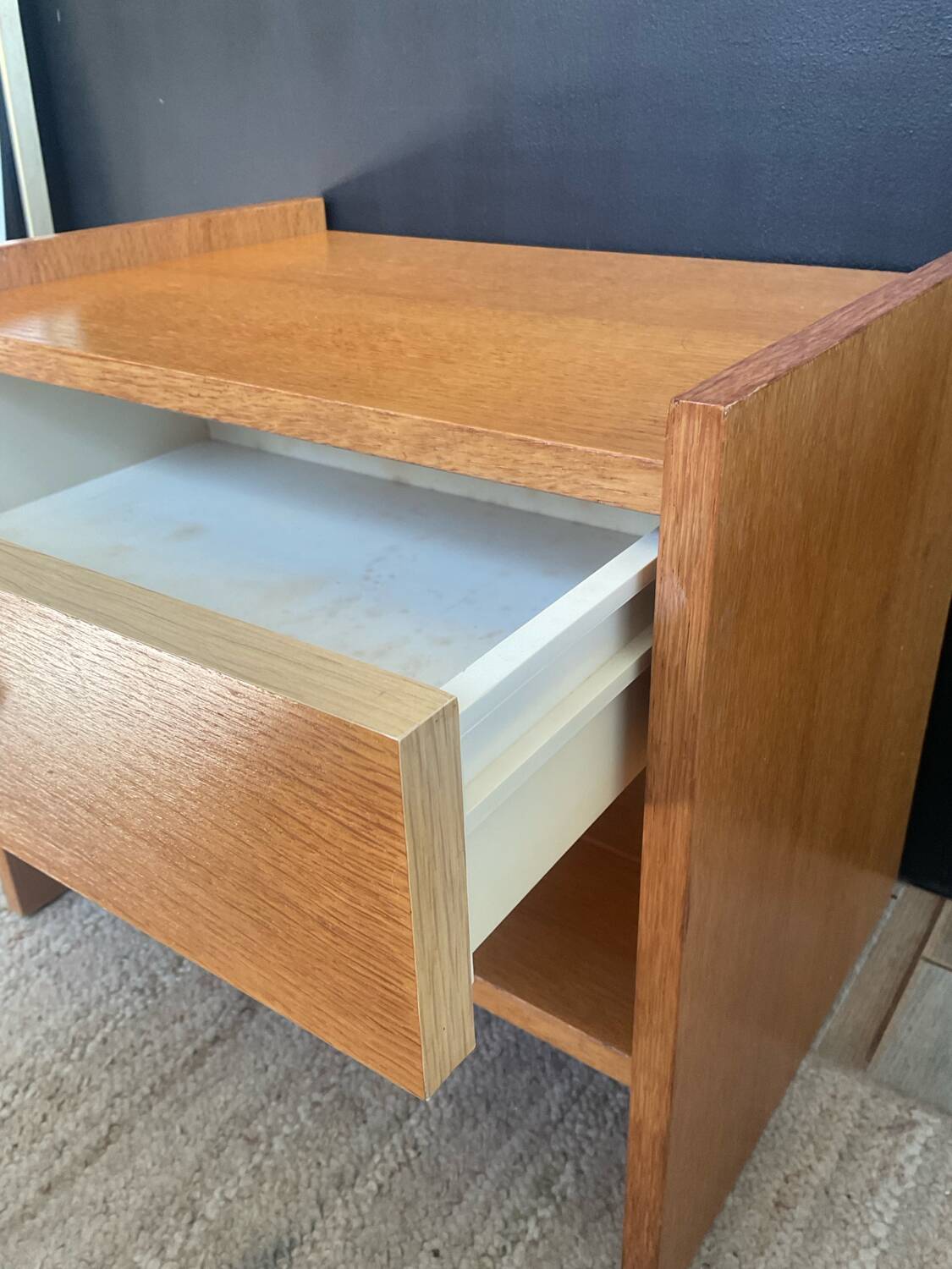 Vintage beech bedside table from the 1970s.