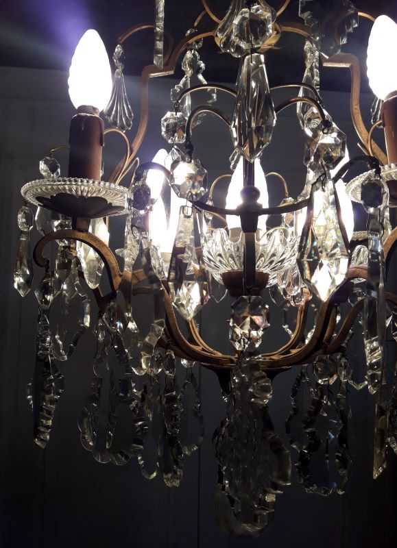 Louis XV-style bronze cage and crystal Baccarat chandelier