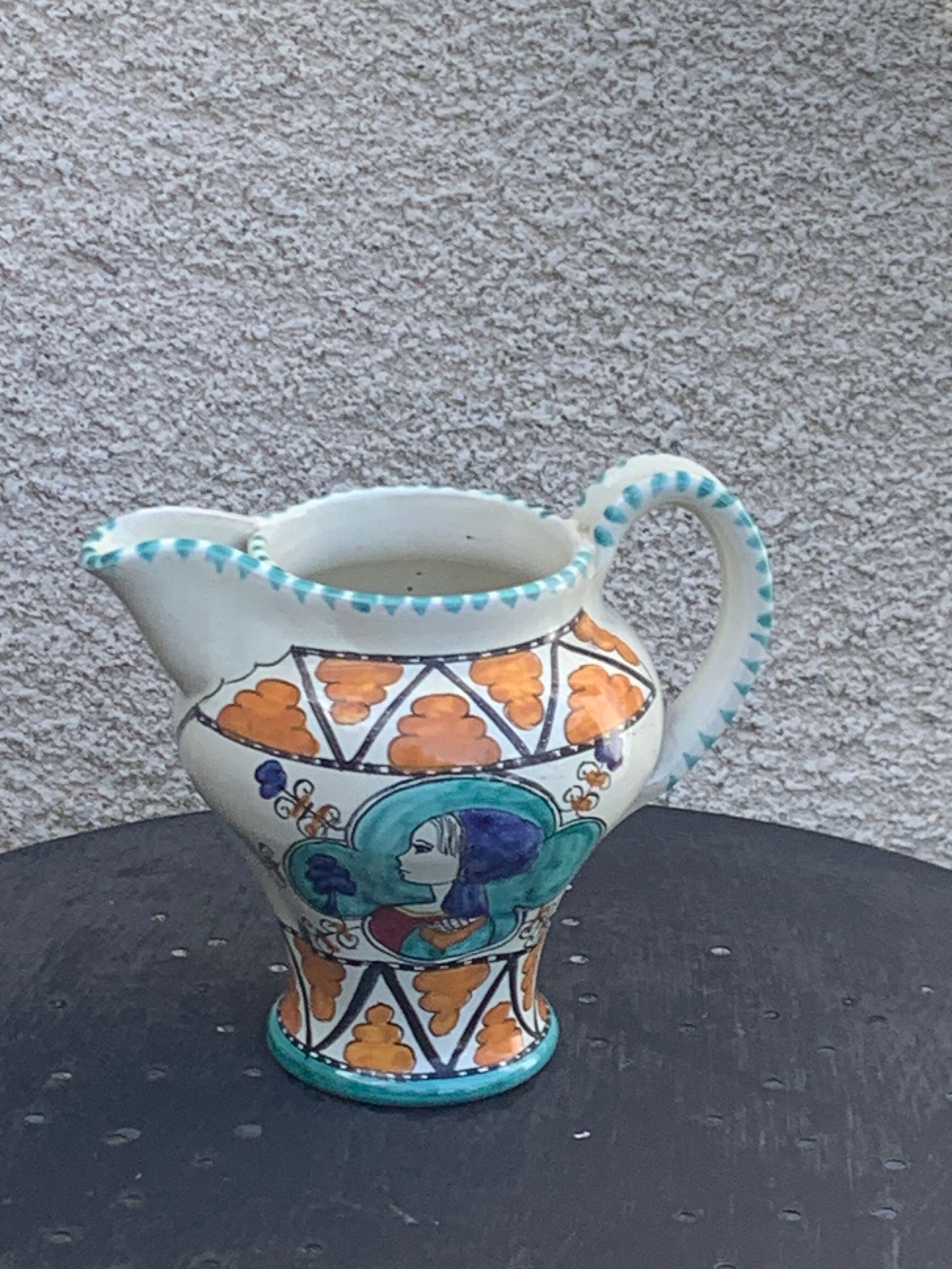 Glazed ceramic jug pottery Orvieto made in italy vintage