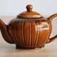 Théière chinoise style citrouille à panneaux marron vintage