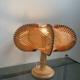 Table lamp in wood and Scandinavian rattan wire