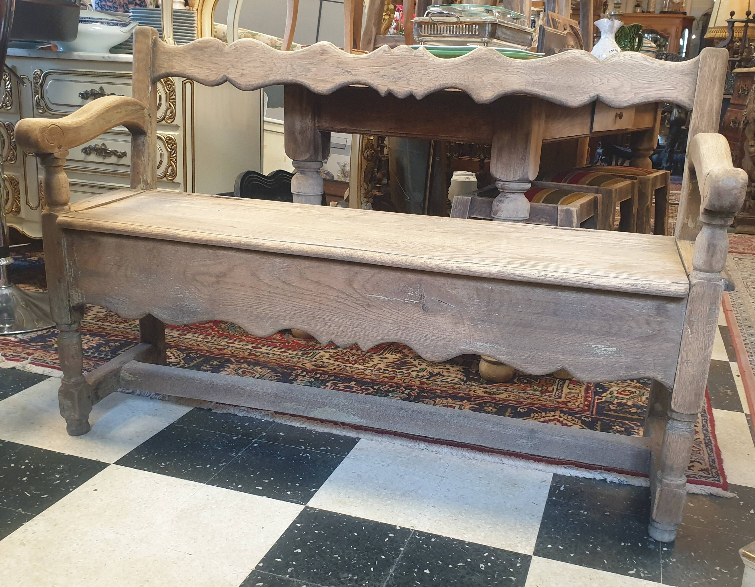 Vintage storage bench in natural wood
