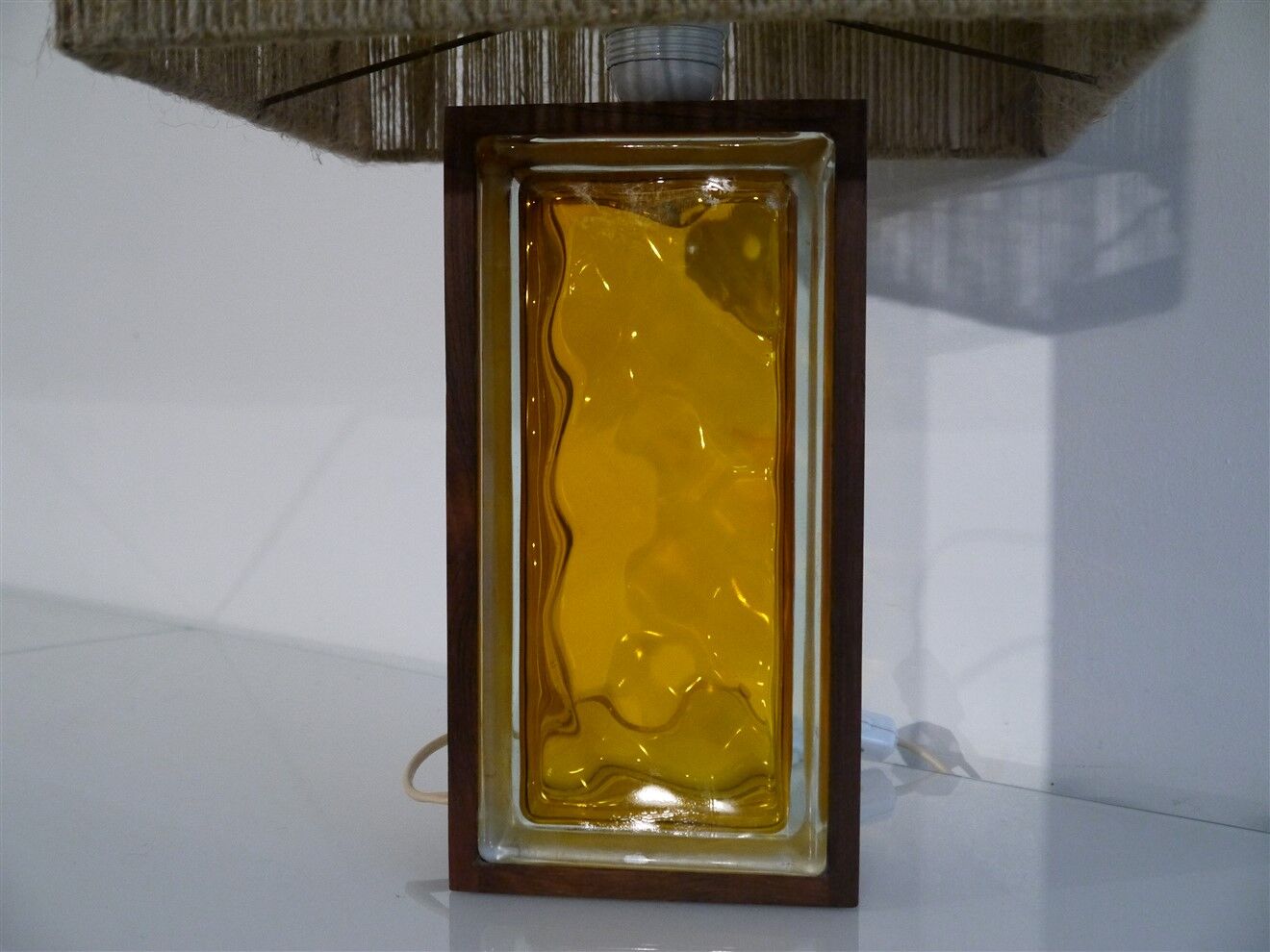 Scandinavian lamp in rosewood and glass 1970