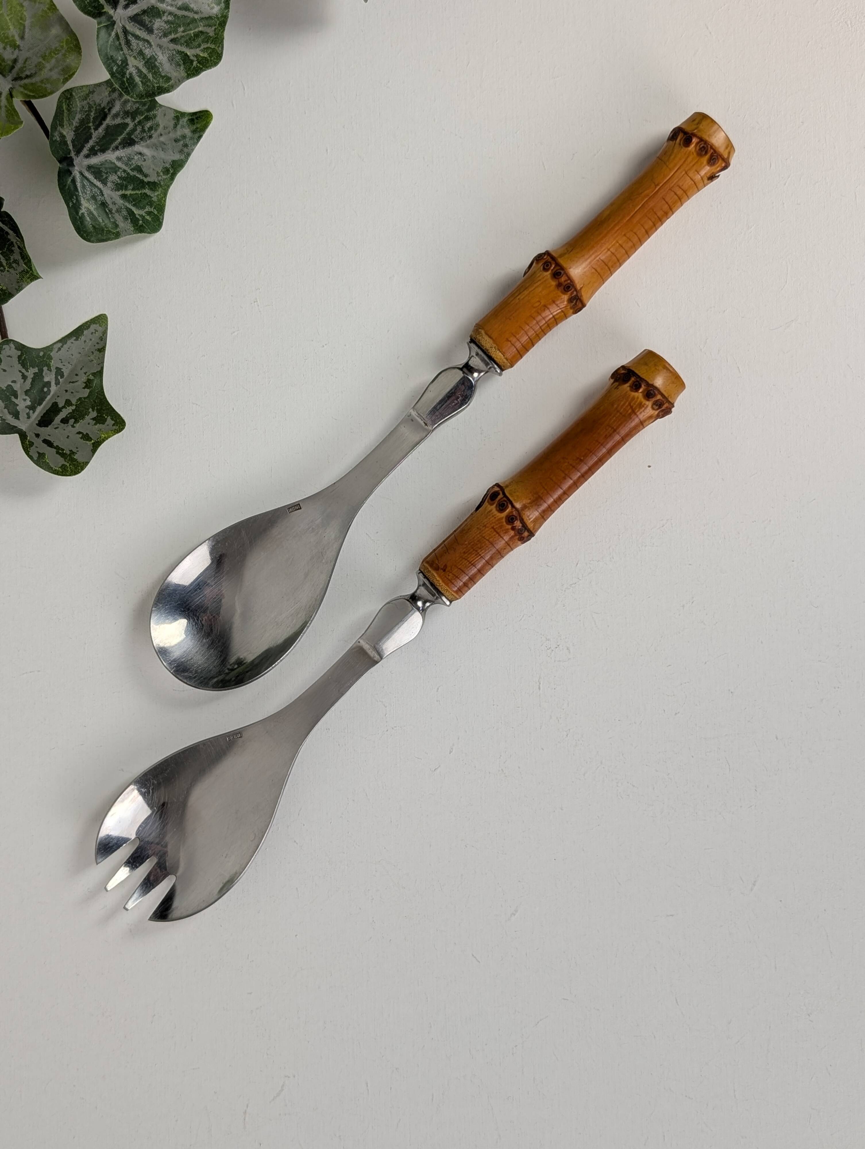 Salad servers with bamboo handles