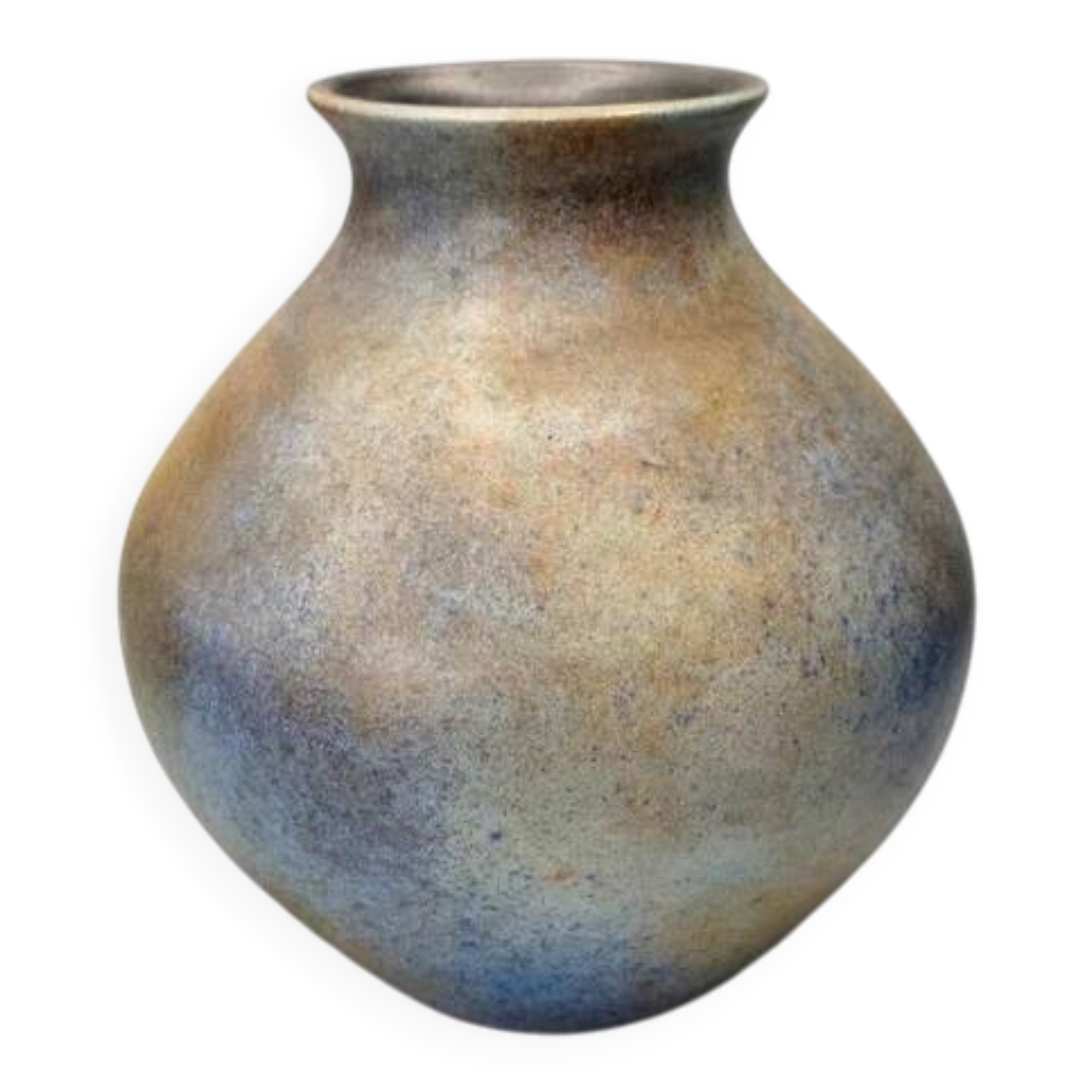 Studio ceramic vase from France circa 1960, blue-brown marbled, signed, 24 cm.