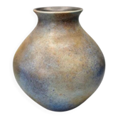 Vase en céramique de studio français vers 1960, bleu brun marbré, signé 24 cm