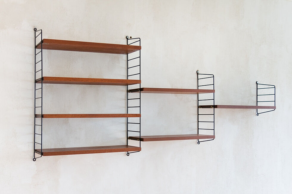 String wall shelf in teak by Kajsa and Nils Strinning danish 60s