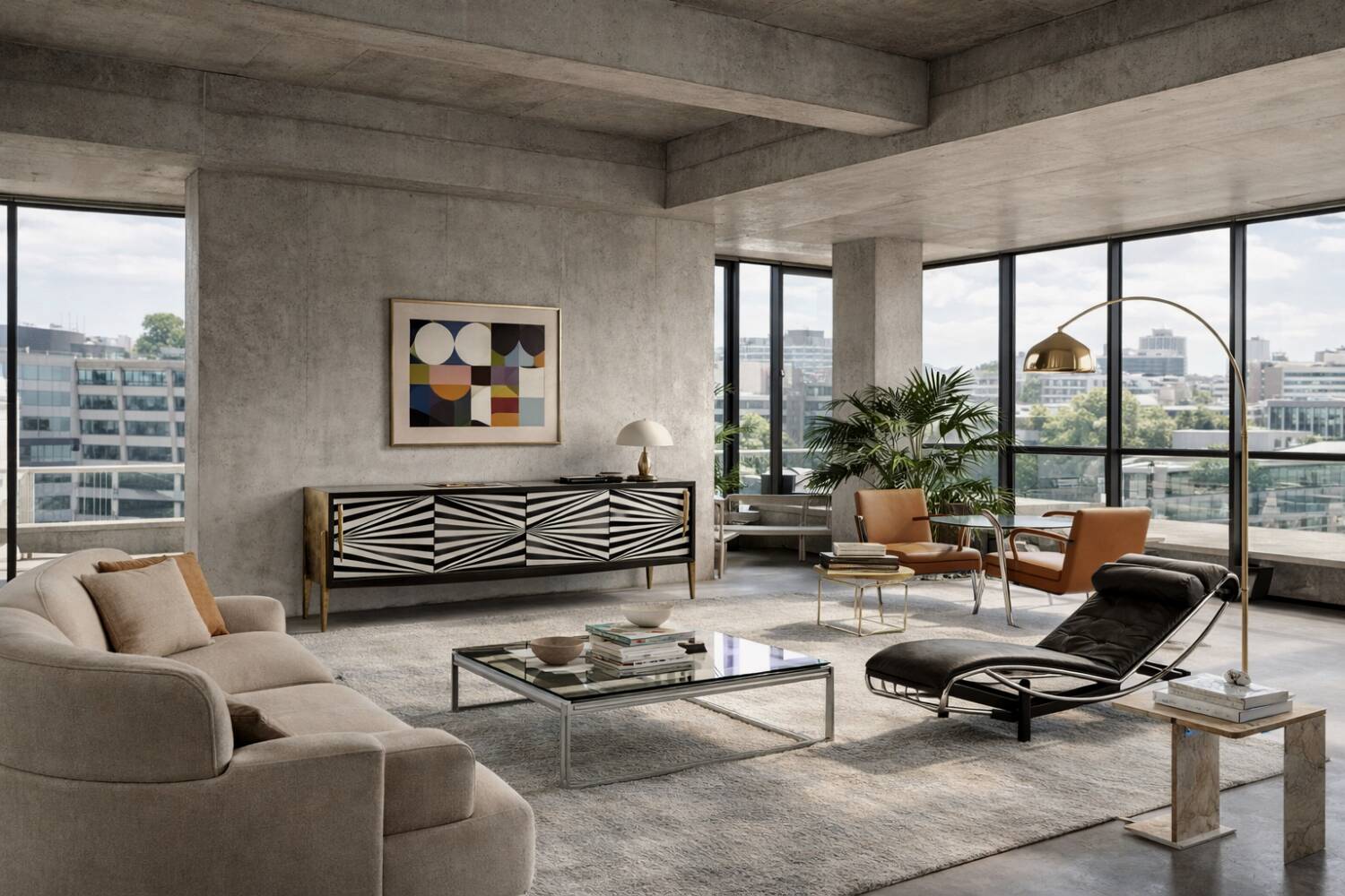 Scandinavian sideboard in birch with hand-painted op-art pattern, 1960s