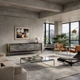 Scandinavian sideboard in birch with hand-painted op-art pattern, 1960s