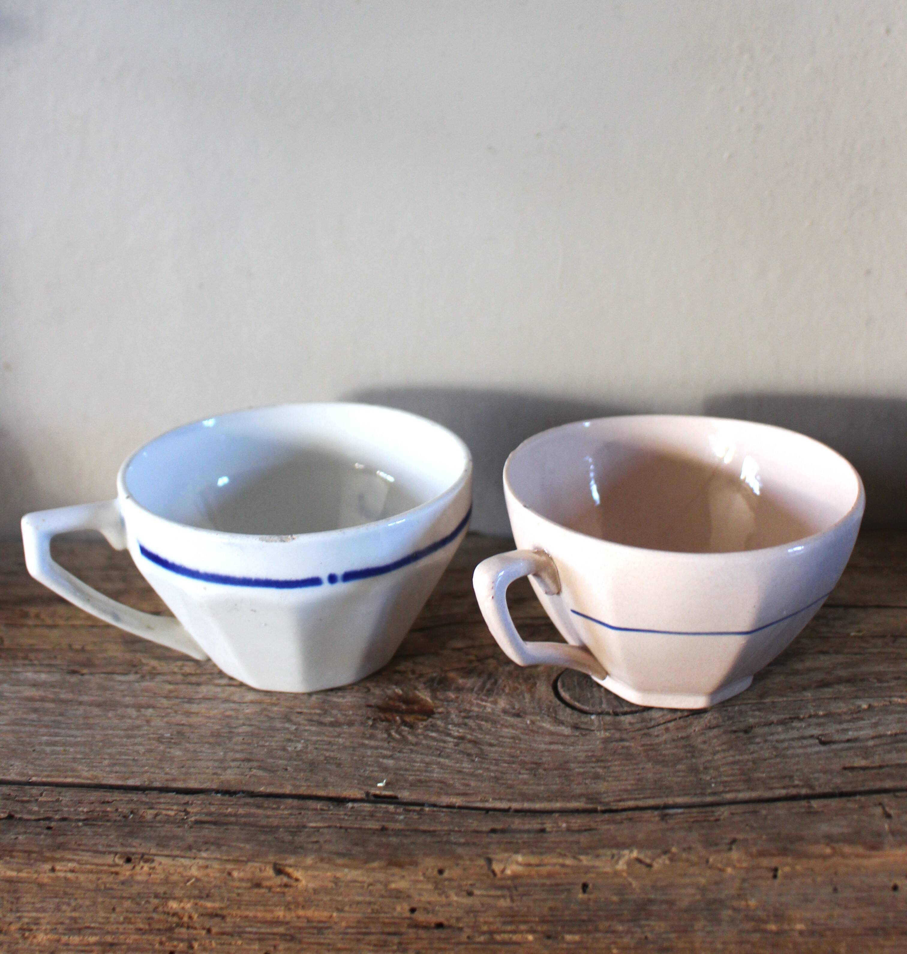 A set of 2 Digoin Sarreguemines cups with pink and blue flowers.