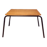 Old 1950s suitcase bench with wooden slats