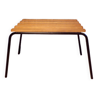 Old 1950s suitcase bench with wooden slats