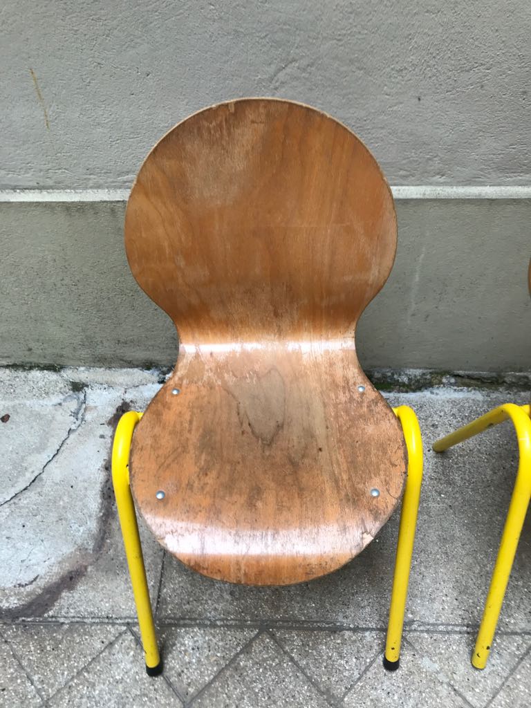 Set of 2 wooden chairs and yellow structure