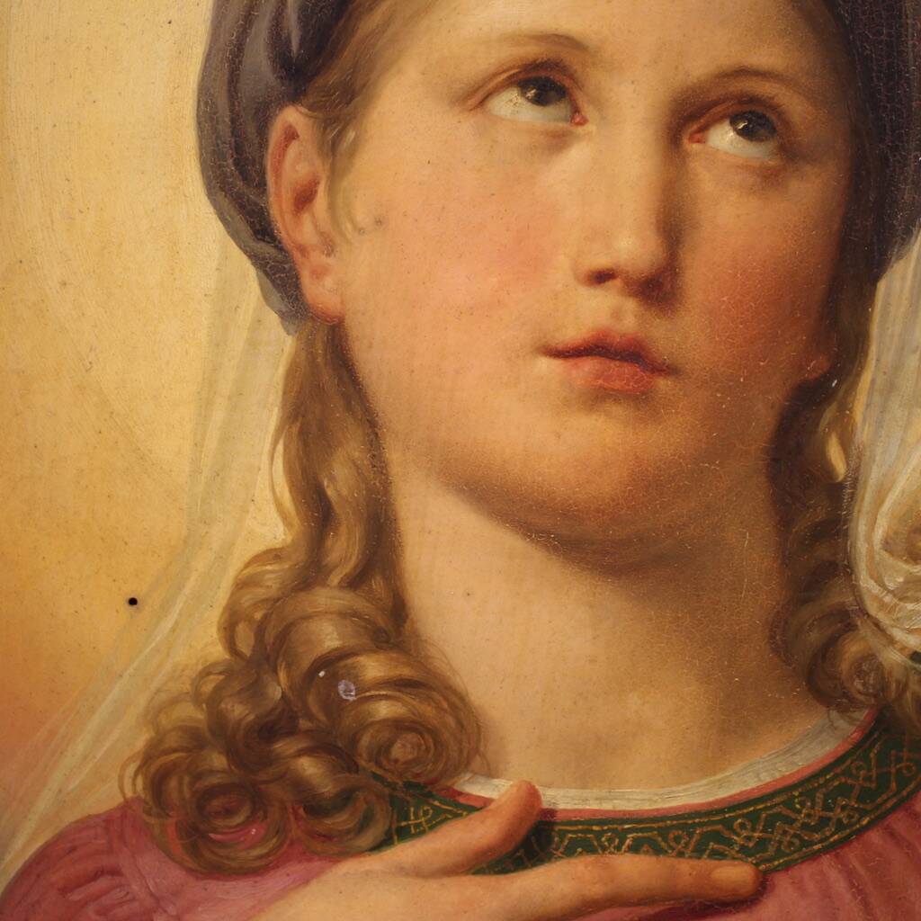 19th century panel painting, Virgin Mary in contemplation