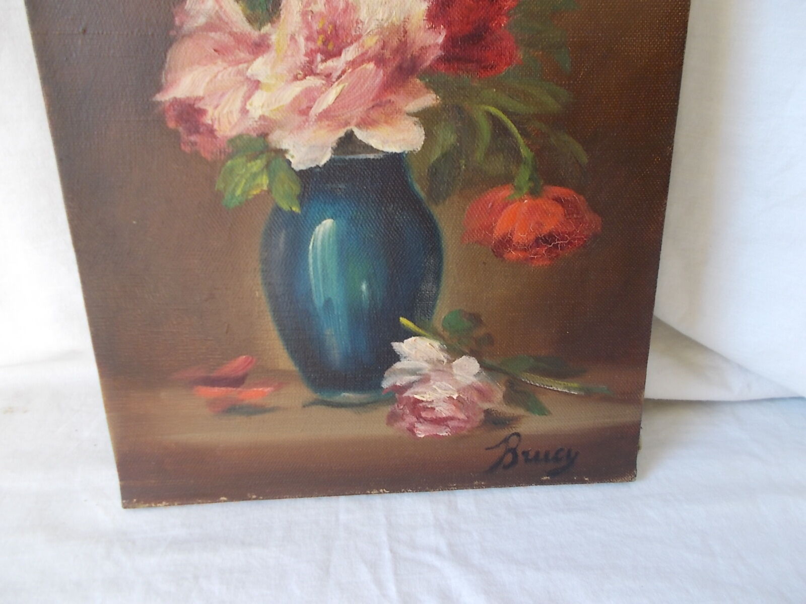 Old oil on canvas bouquet of flowers old still life