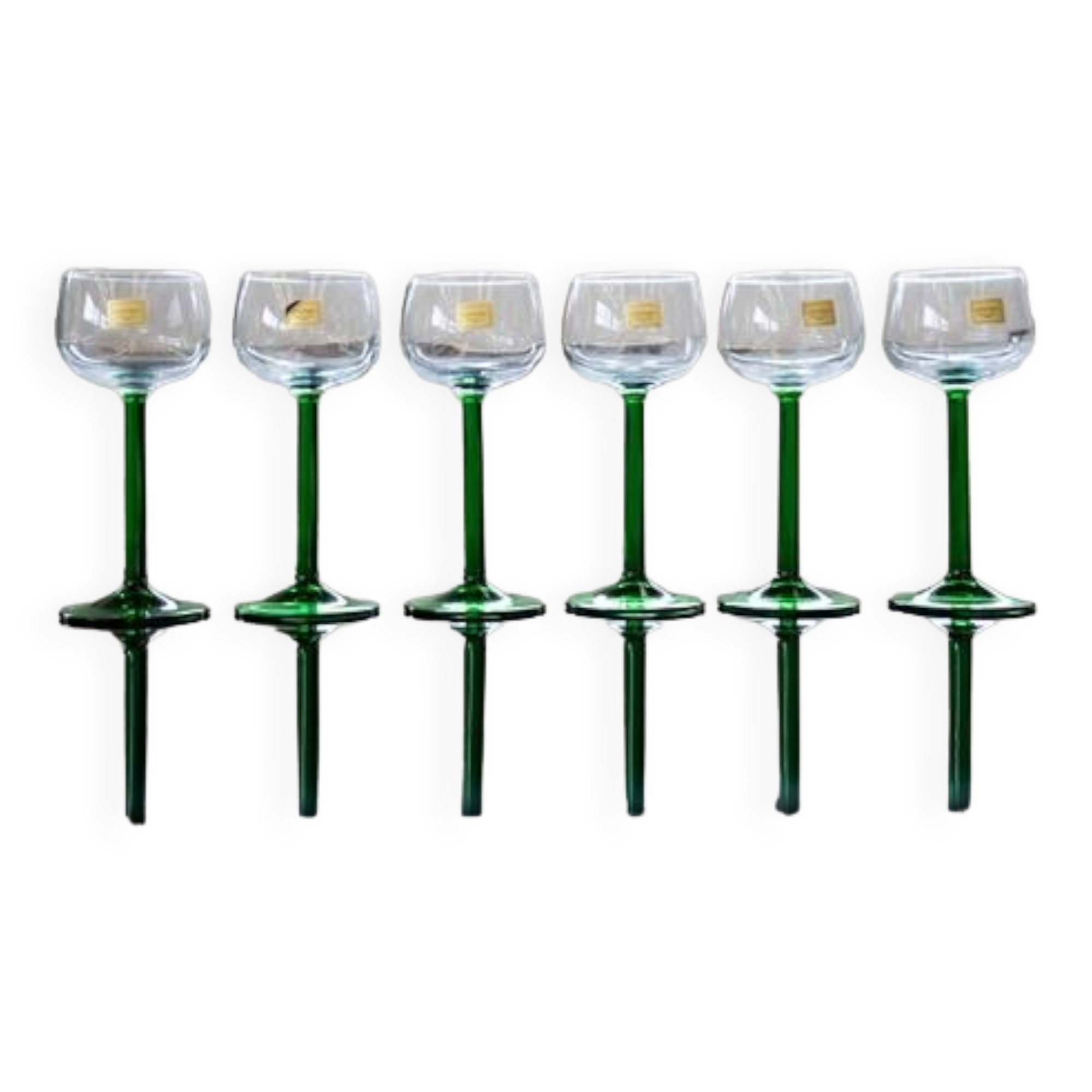Luminarc france green stemmed liqueur/wine glasses, vintage, 1970s, set of 6