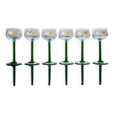 Luminarc france green stemmed liqueur/wine glasses, vintage, 1970s, set of 6