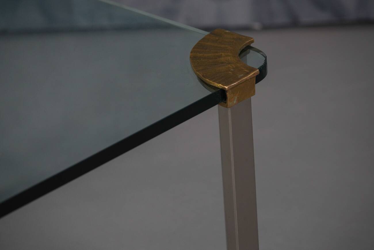 Vintage bronze and glass small coffee table by Peter Ghyczy, Germany 1970s