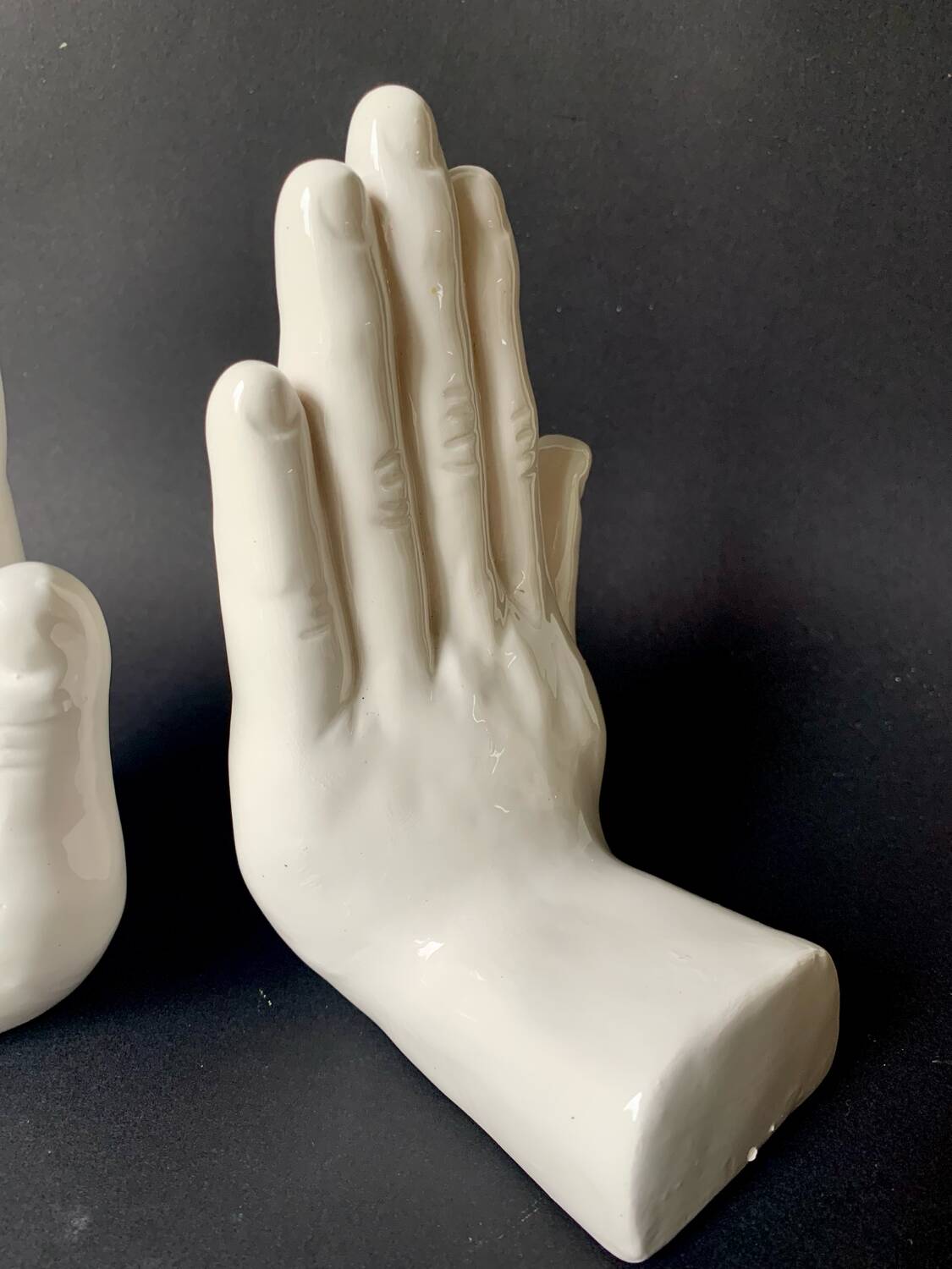 Vintage white ceramic hand bookends