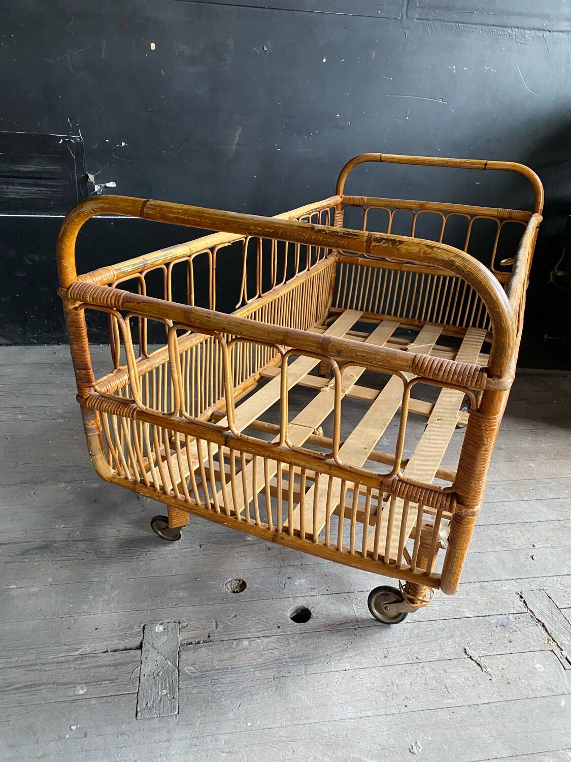 Vintage rattan and wicker children's bed