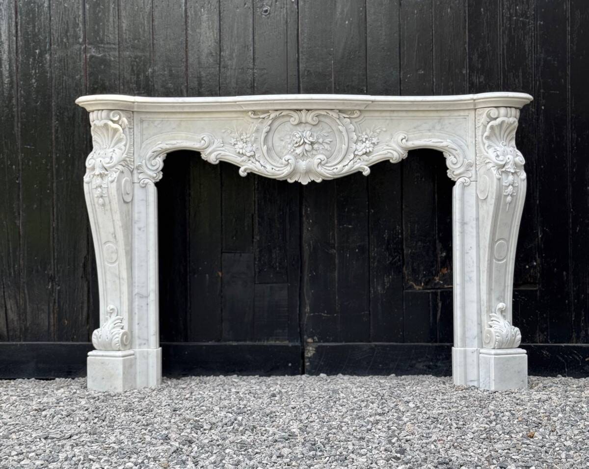 Impressive Louis XV Style Fireplace in Very Fine Carrara Marble