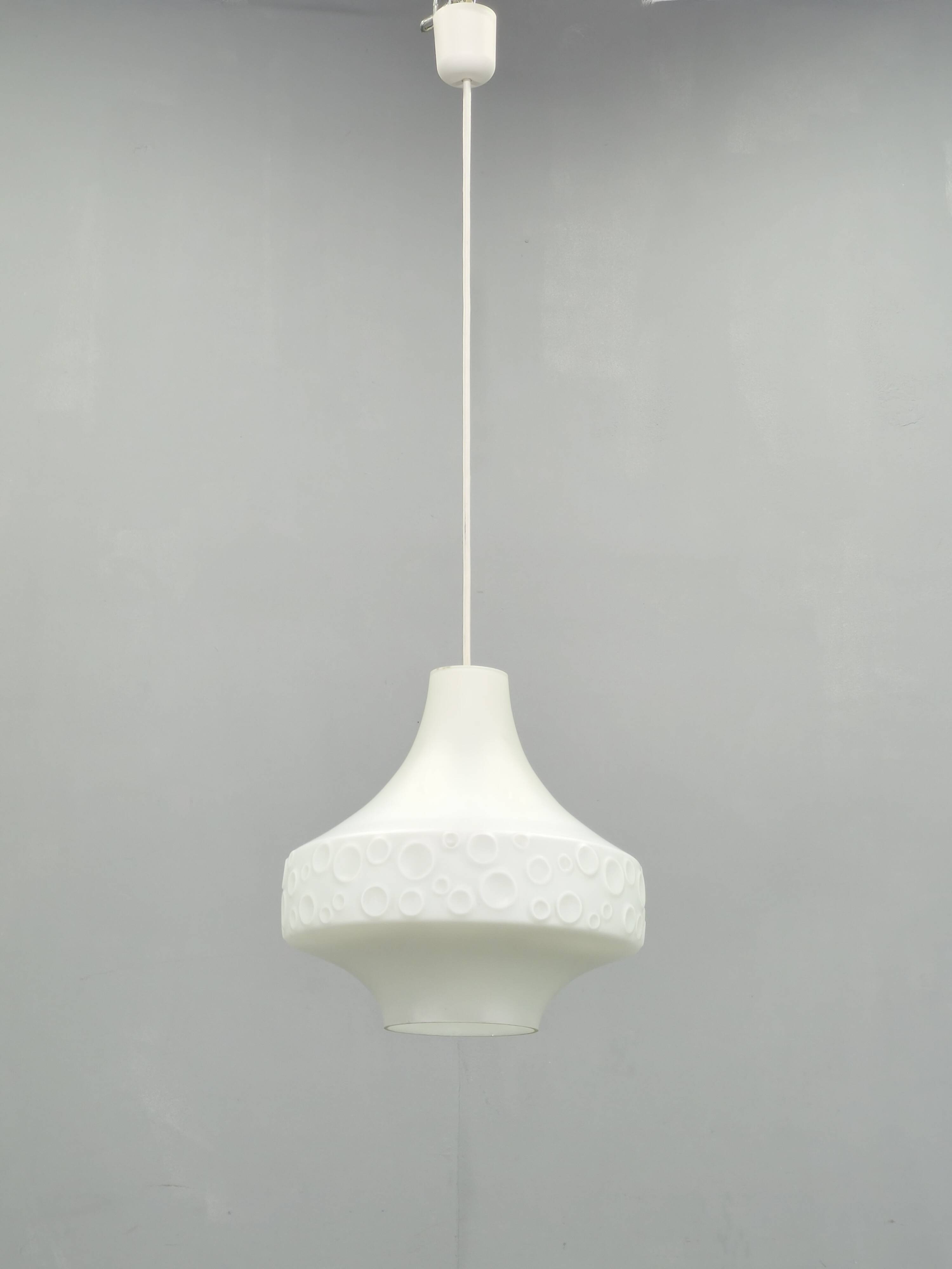 Suspended globe lamp in opaline glass, Czechoslovakian, 1970s.