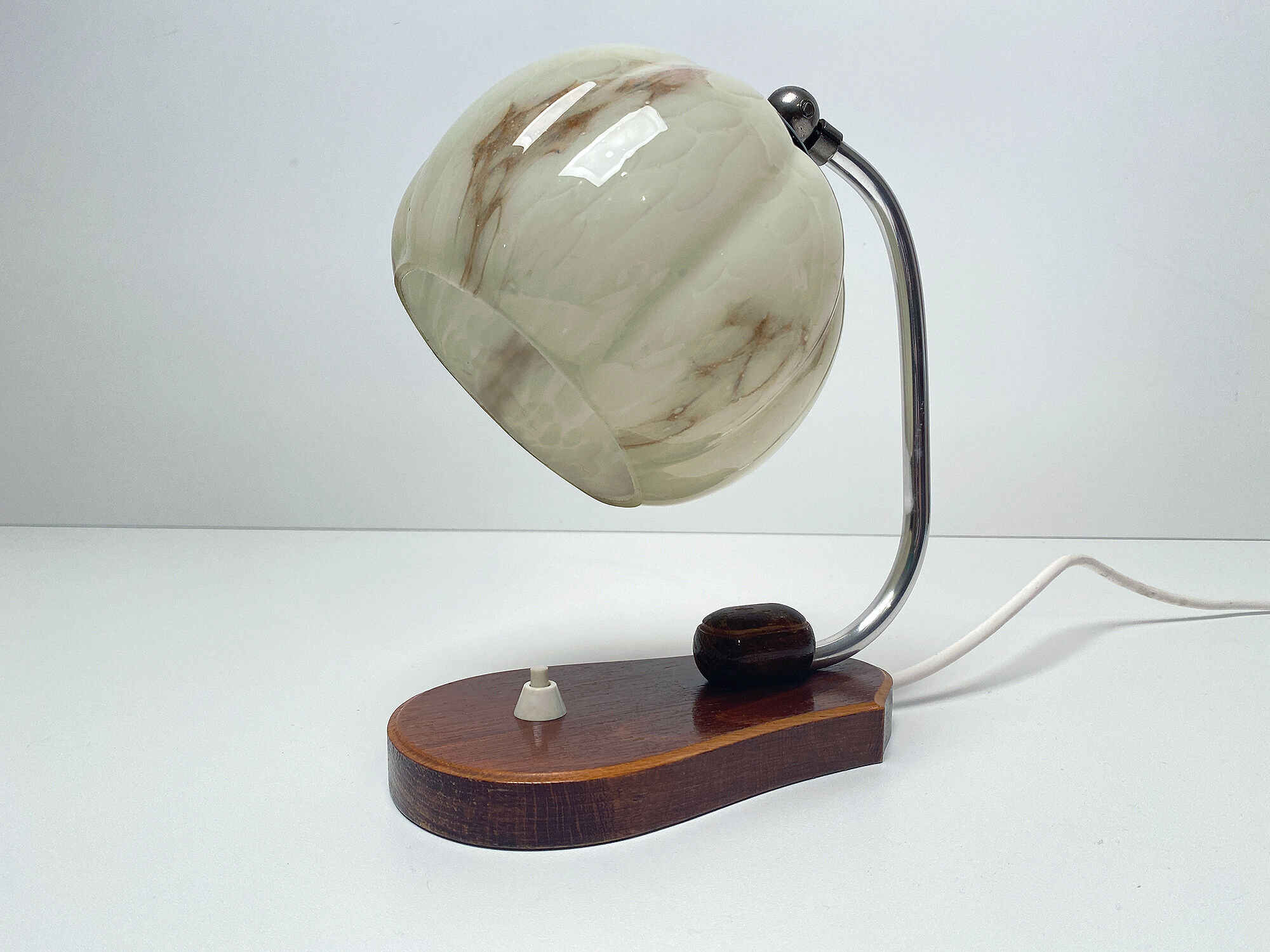 table lamp vintage art deco bauhaus, 30s, opaline marbled wood