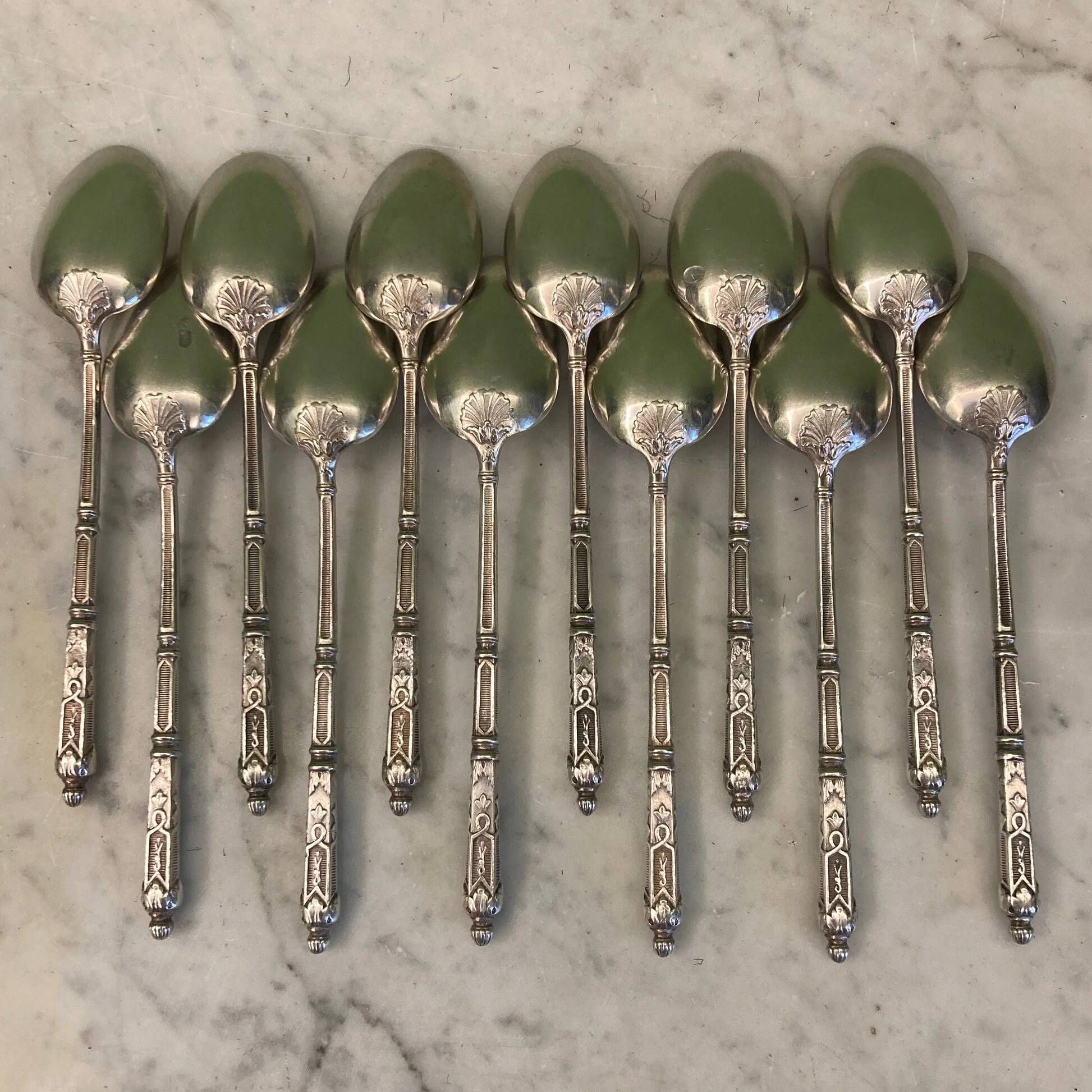 12 small silver-plated metal spoons, Russian-style handles, SAM Lux