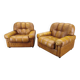 Pair of modern Italian armchairs from the mid-20th century, cognac leather, 1970.
