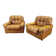 Pair of modern Italian armchairs from the mid-20th century, cognac leather, 1970.
