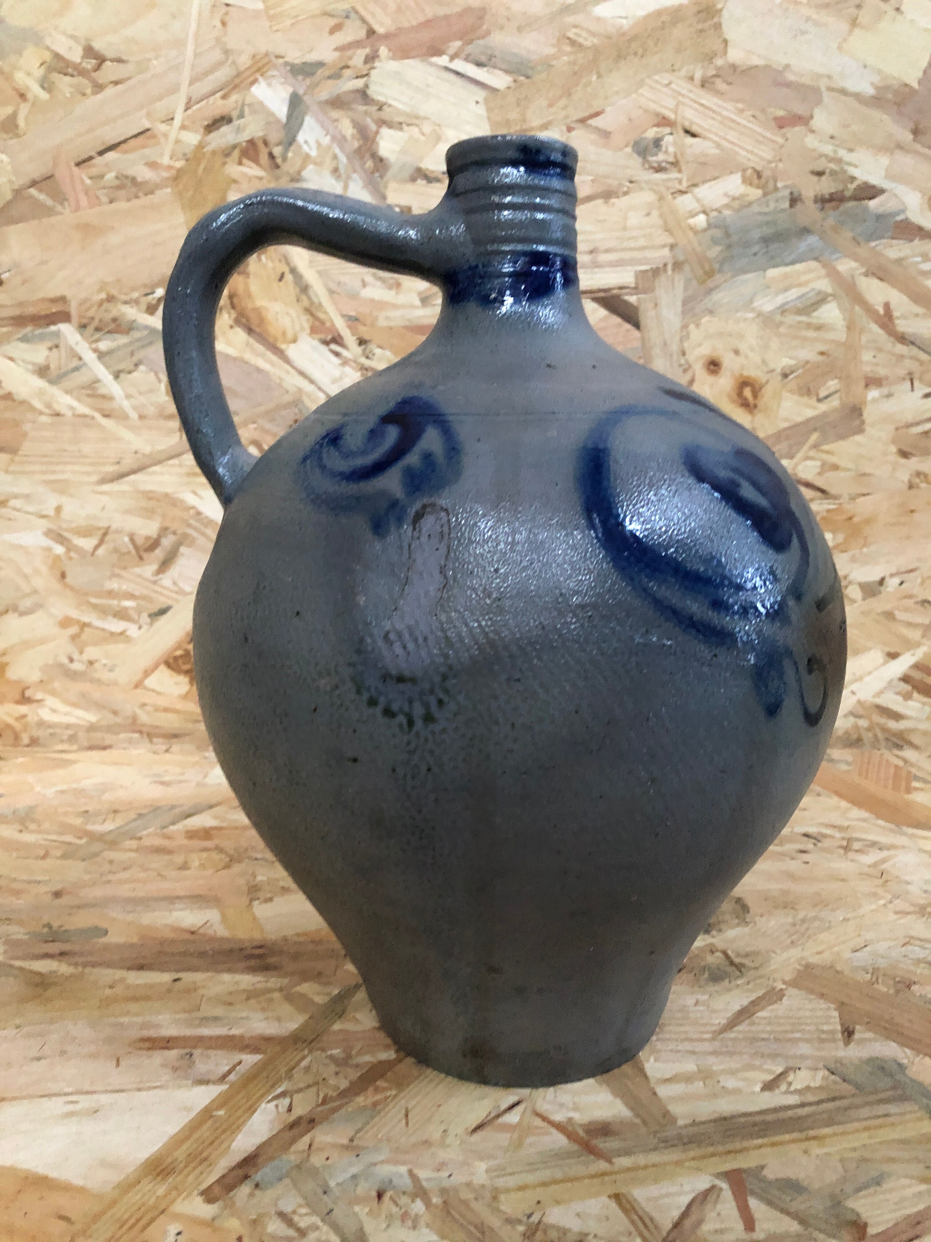 Old jar oilstone sandstone blue alsace decoration xixth vintage