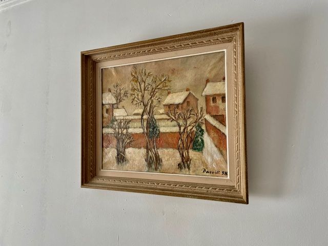 Oil on canvas painting "snow in Paris" signed Darvill 1958