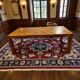 Table XL vintage en bois avec marqueterie