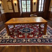 XL vintage wooden table with marquetry