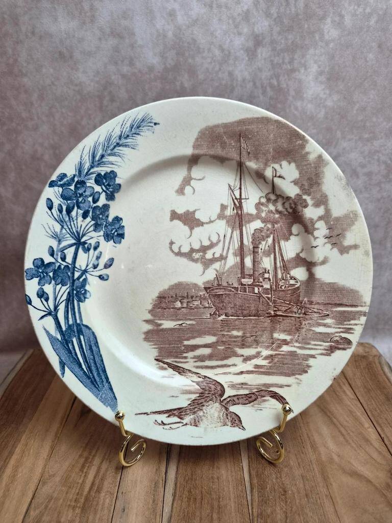 Antique plate Terre de Fer Clairefontaine Marine model