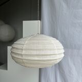Suspension in rattan and japanese natural linen in the shape of a lantern h50 d30