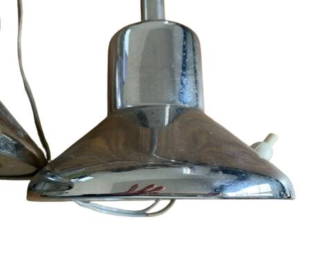 Pair of vintage chrome metal desk lamps with adjustable goosenecks.