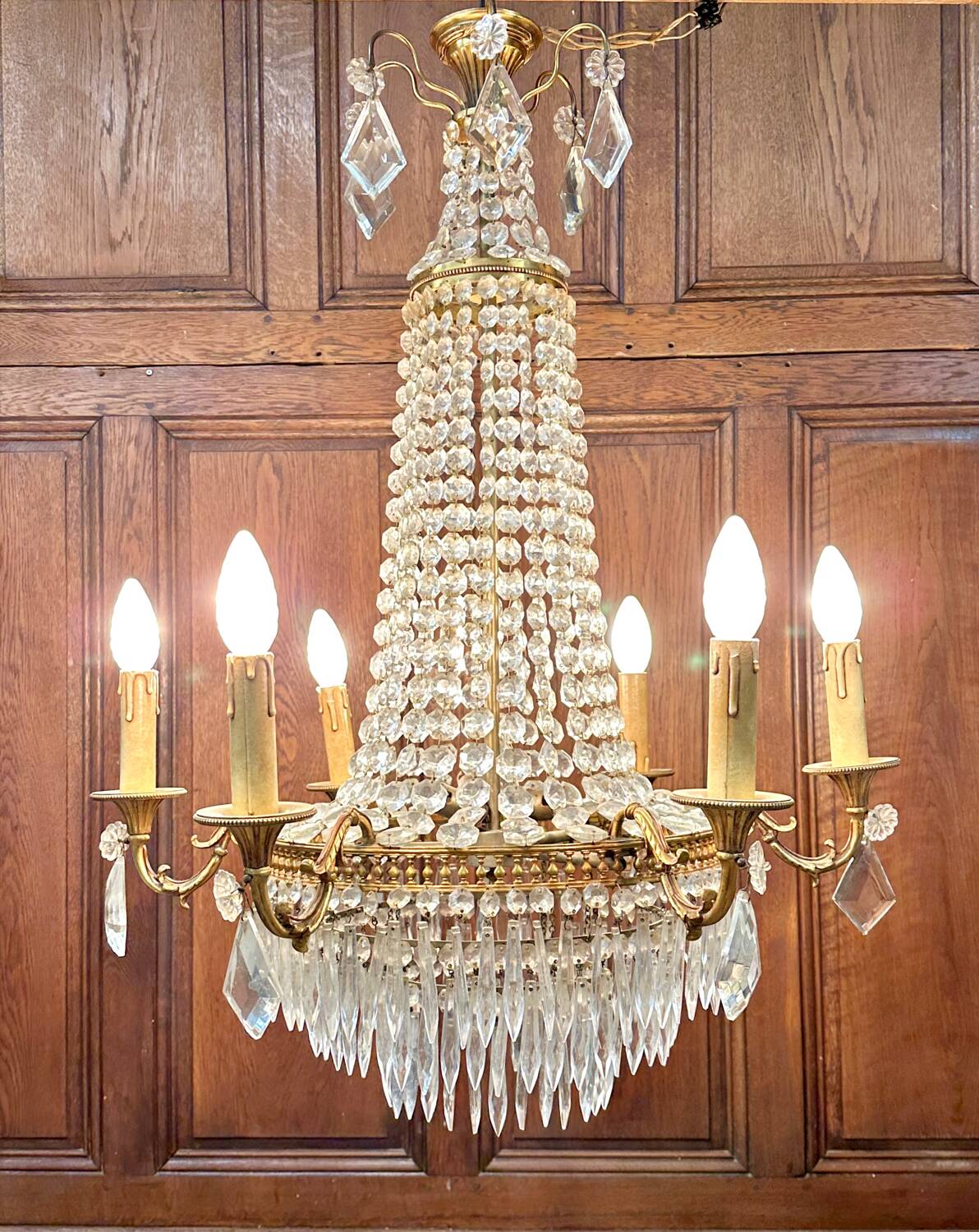 Louis XVI style hot air balloon chandelier with tassels