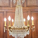 Lustre à pampilles de forme montgolfière, style Louis XVI