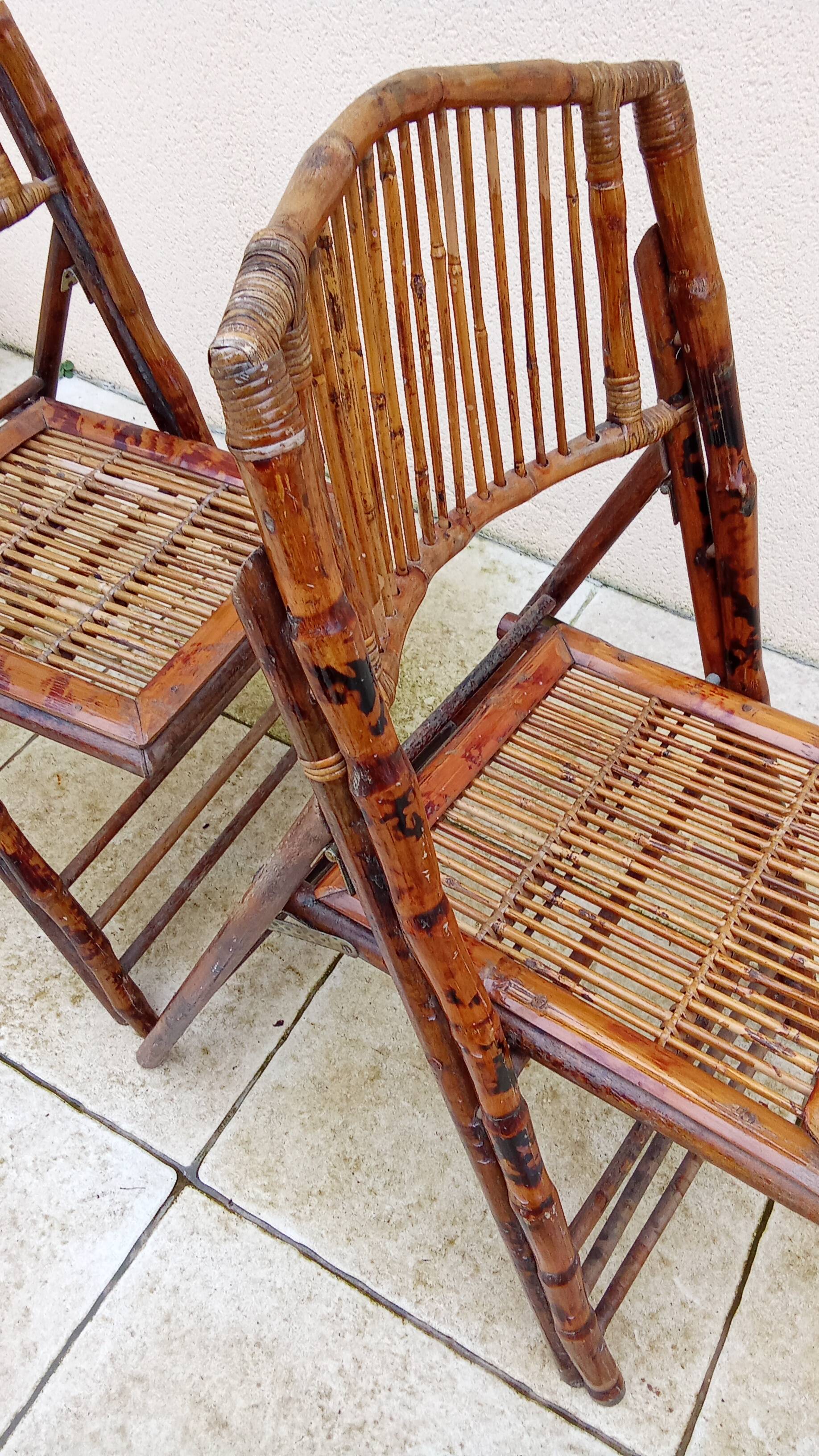 Pair of vintage bamboo folding chairs