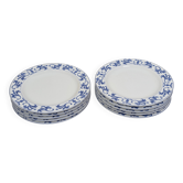 Série de 10 assiettes plates blanches et bleu