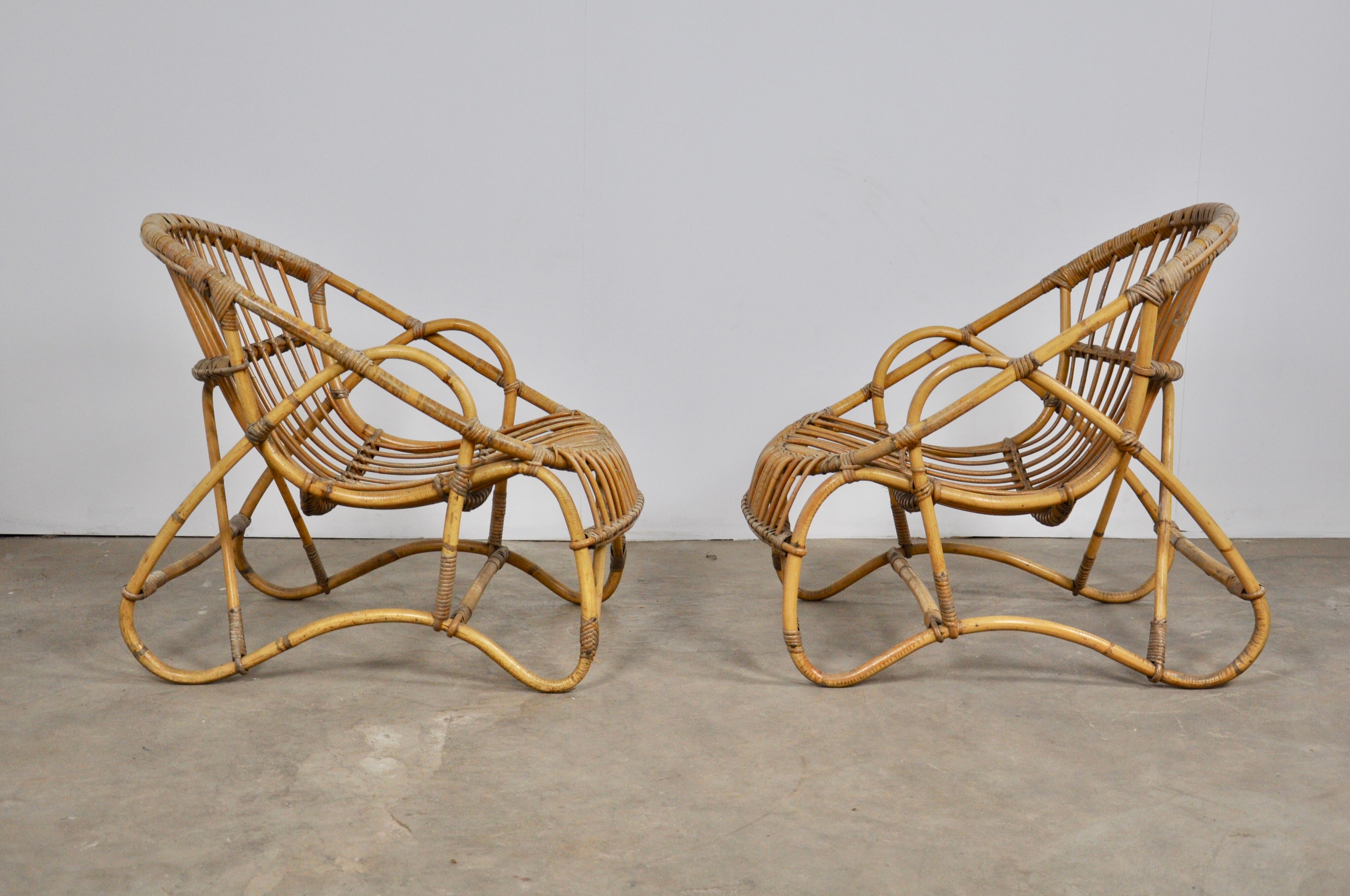 1960s pair of rattan armchairs