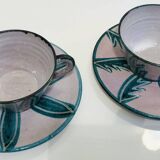 Two coffee or tea cups with their saucer Charles Voltz Vallauris 50s