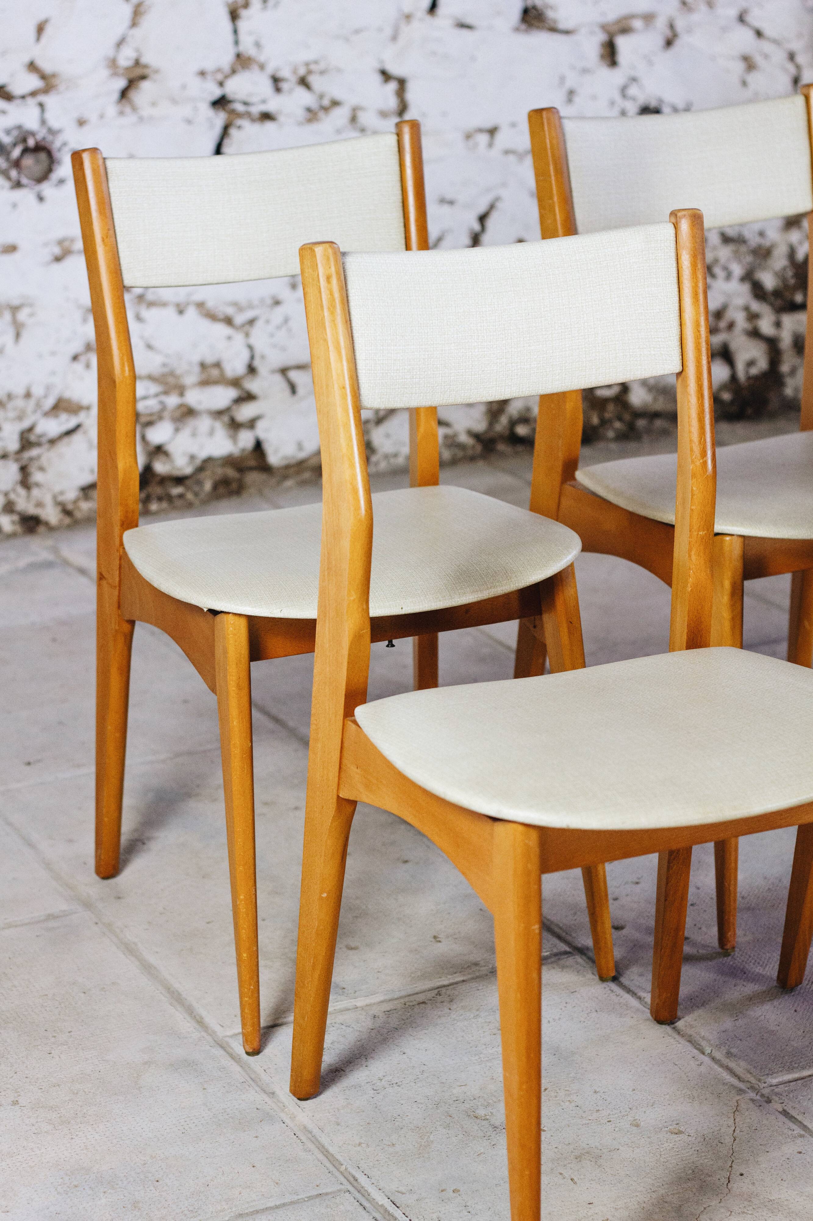 4 Danish chairs in beech wood and skai, 1960