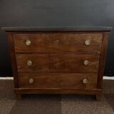 Empire style chest of drawers with 3 drawers and marble top - solid mahogany