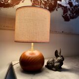 Wooden lamp, 2m fabric cable, fabric lampshade