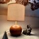 Wooden lamp, 2m fabric cable, fabric lampshade
