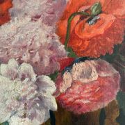 Tableau HST "Bouquet de fleurs sur entablement" signé fin XIX° siècle