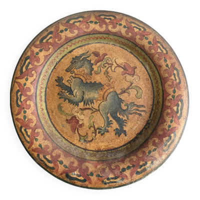 Plat Mural Montopoli Arno Italie 1930 Lion Héraldique Chimère Majolica Tosc